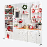 Aperturee - Aperturee White Kitchen Christmas Tension Fabric Backdrop